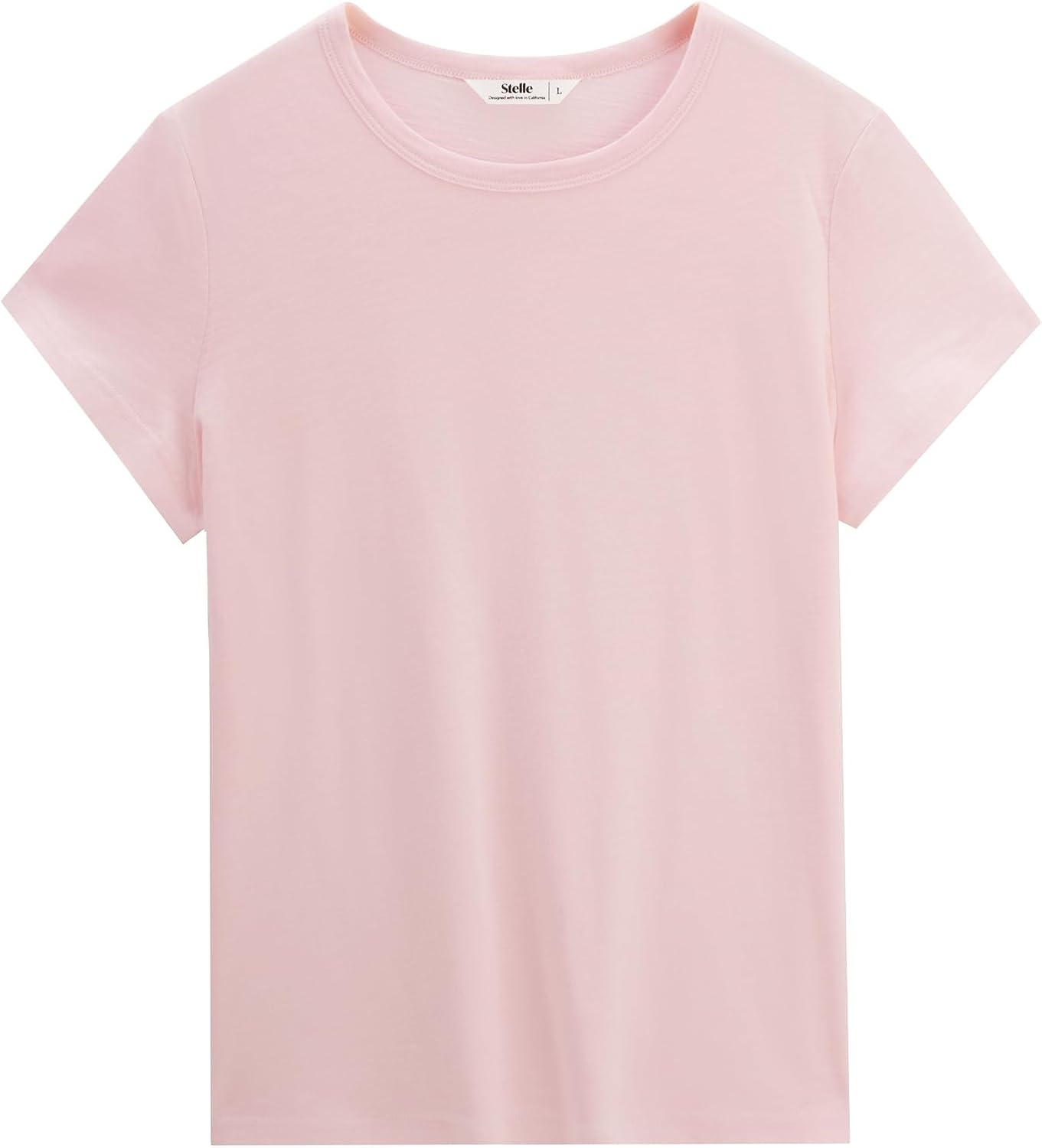 Stelle Womens Modal Soft Crewneck Short Sleeve T Shirts Basic Tees | Breathable,Cotton Blend,Loose Fit,Lightweight,Casual,Layering essential,Streetwear,Summer Outfits(Light Pink)