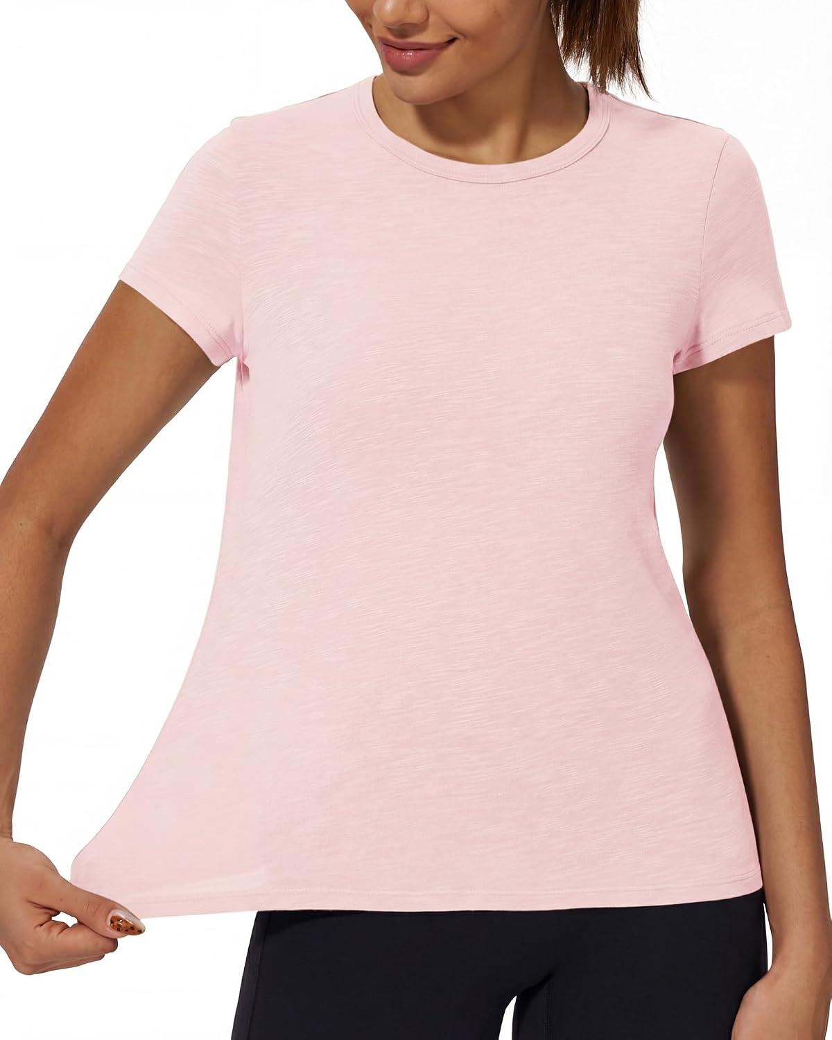 Stelle Womens Modal Soft Crewneck Short Sleeve T Shirts Basic Tees | Breathable,Cotton Blend,Loose Fit,Lightweight,Casual,Layering essential,Streetwear,Summer Outfits(Light Pink)