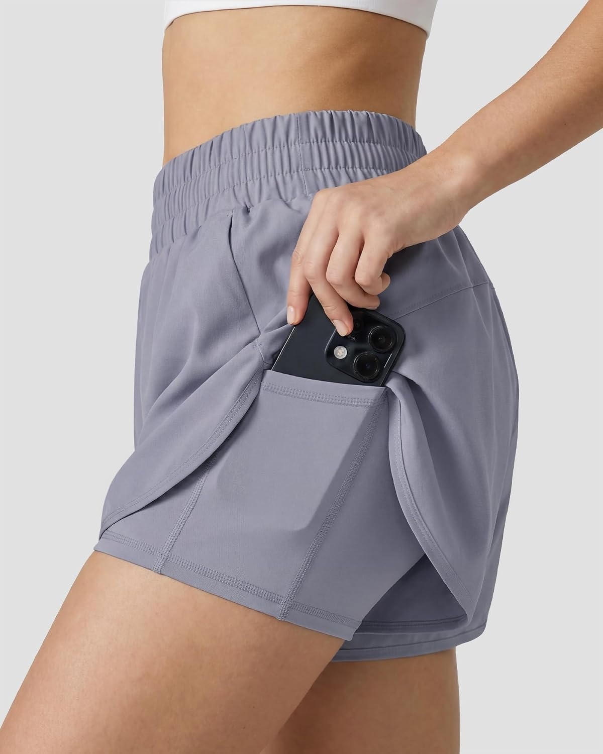Stelle 2 in 1 Womens Running Shorts High Waisted Athletic Workout Gym Short with Zip Pockets(Purple Haze)