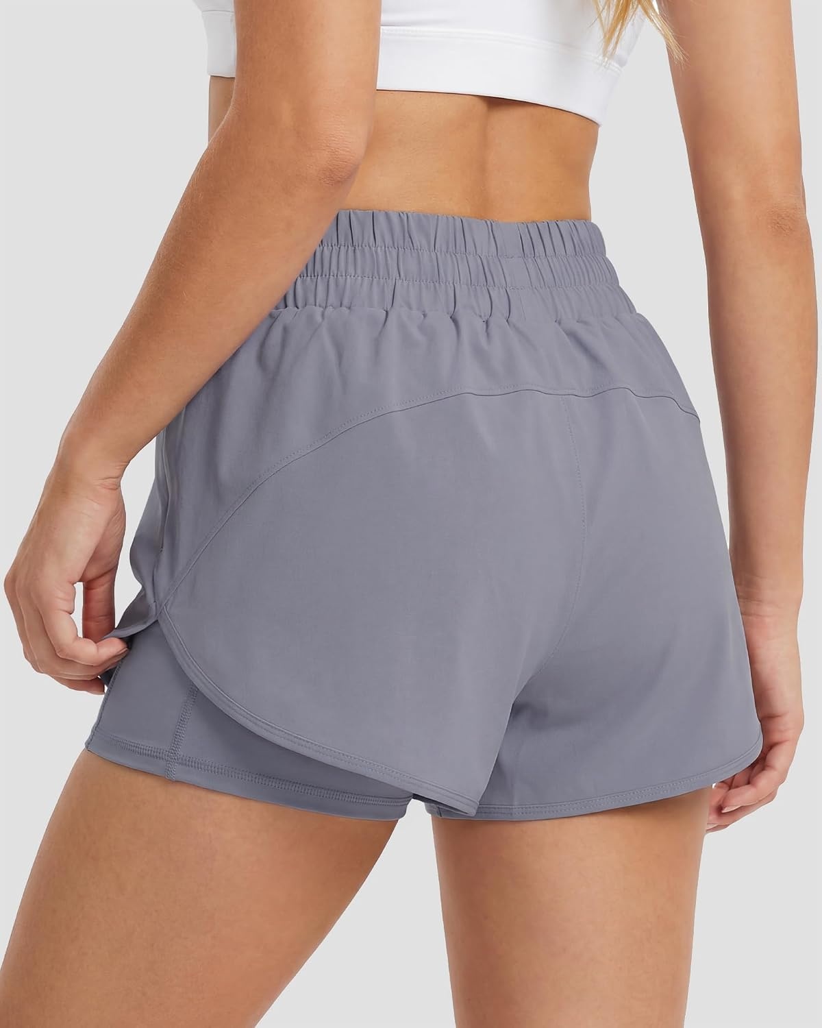 Stelle 2 in 1 Womens Running Shorts High Waisted Athletic Workout Gym Short with Zip Pockets(Purple Haze)