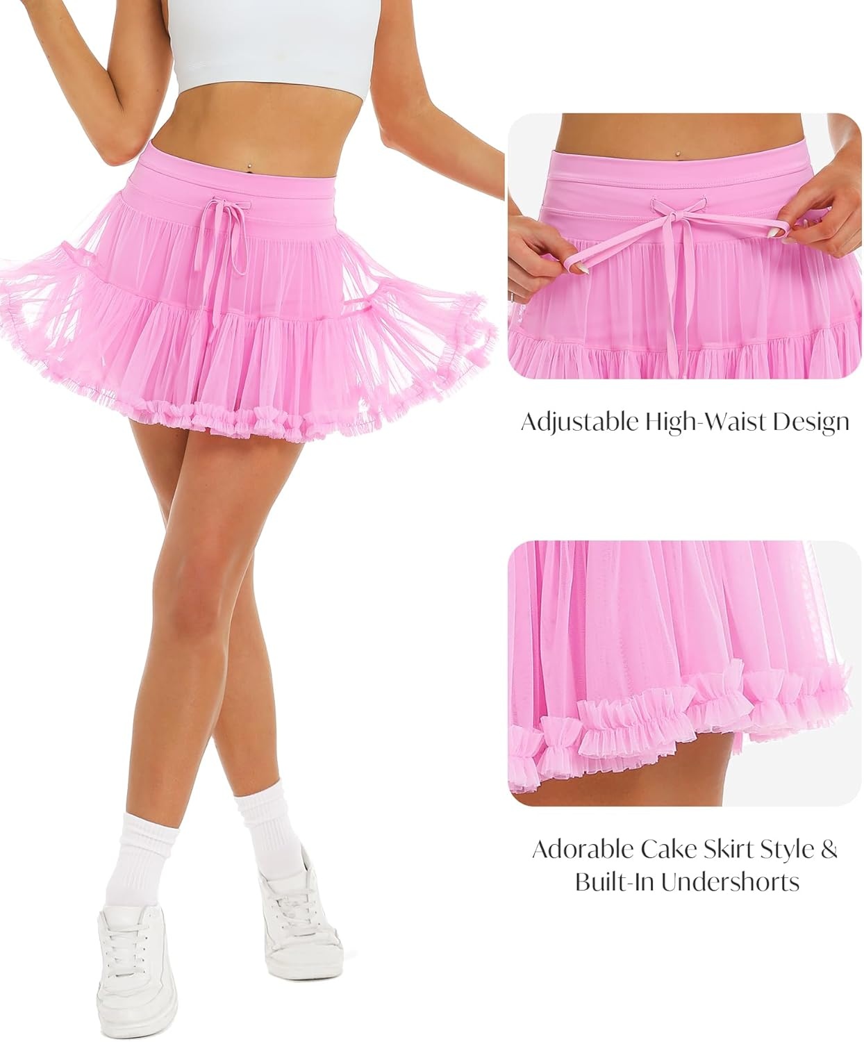Stelle Women’s High Waist Athletic Skorts with Shorts Pockets Ruffle Hem Flowy Skirts Mini Tiered Short Skirt Casual Summer(Cotton Candy)