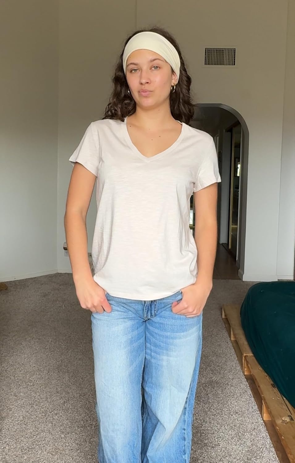 Stelle Womens Modal Soft T Shirts Short Sleeve V Neck Basic Tee Casual Loose Fit Tops Lightweight Soft Summer Outfits Clothes(Oat Milk)