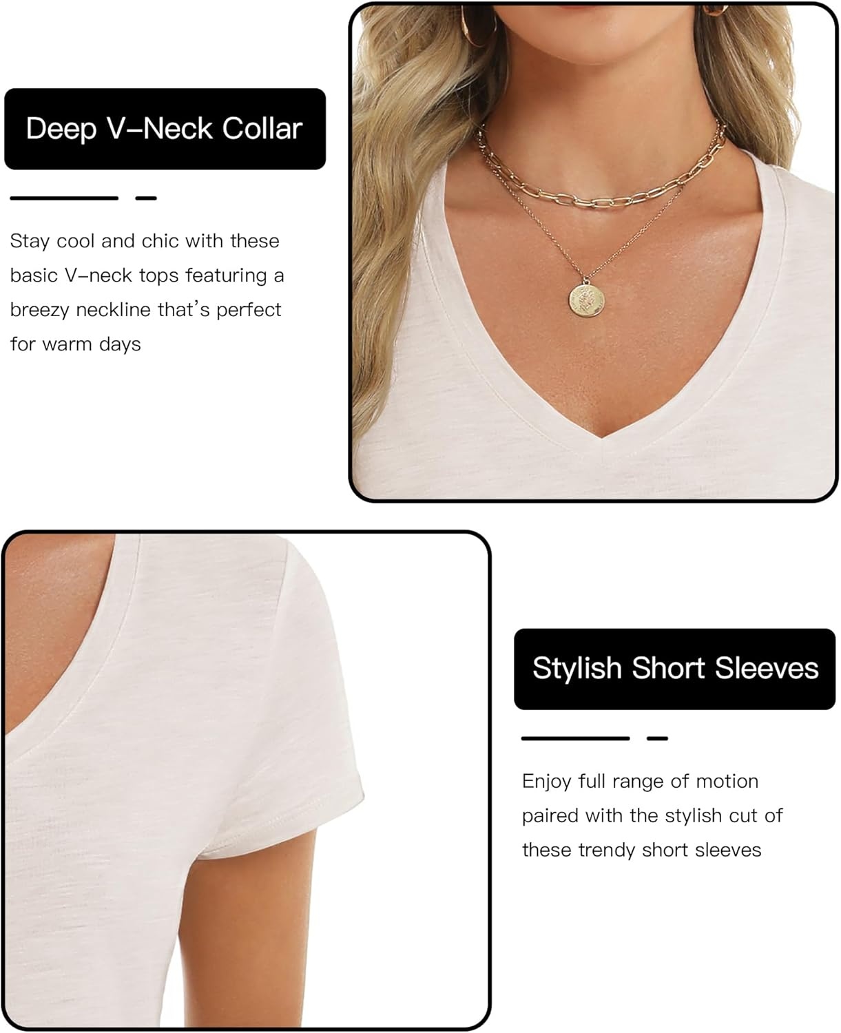 Stelle Womens Modal Soft T Shirts Short Sleeve V Neck Basic Tee Casual Loose Fit Tops Lightweight Soft Summer Outfits Clothes(Oat Milk)