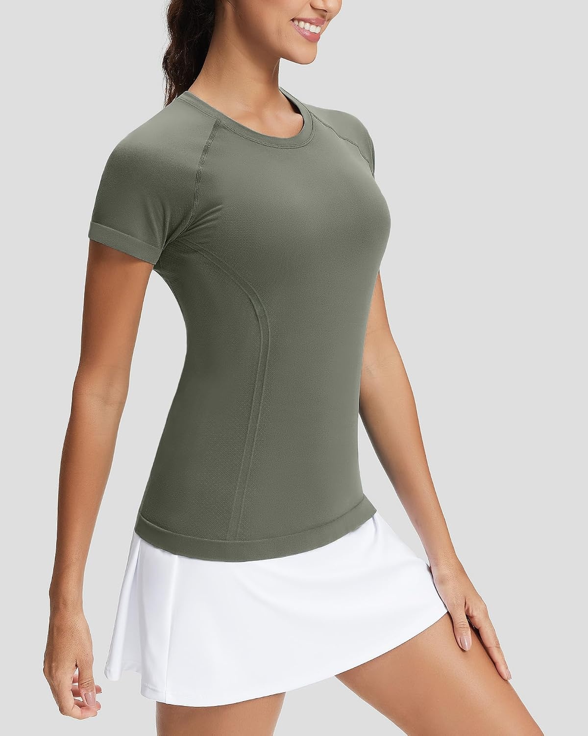 Stelle Womens Workout Tops Short Sleeve Seamless Athletic Shirts Yoga Gym Running T-Shirts(Sage Green)