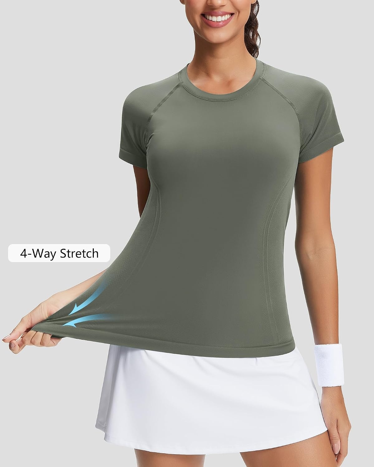 Stelle Womens Workout Tops Short Sleeve Seamless Athletic Shirts Yoga Gym Running T-Shirts(Sage Green)