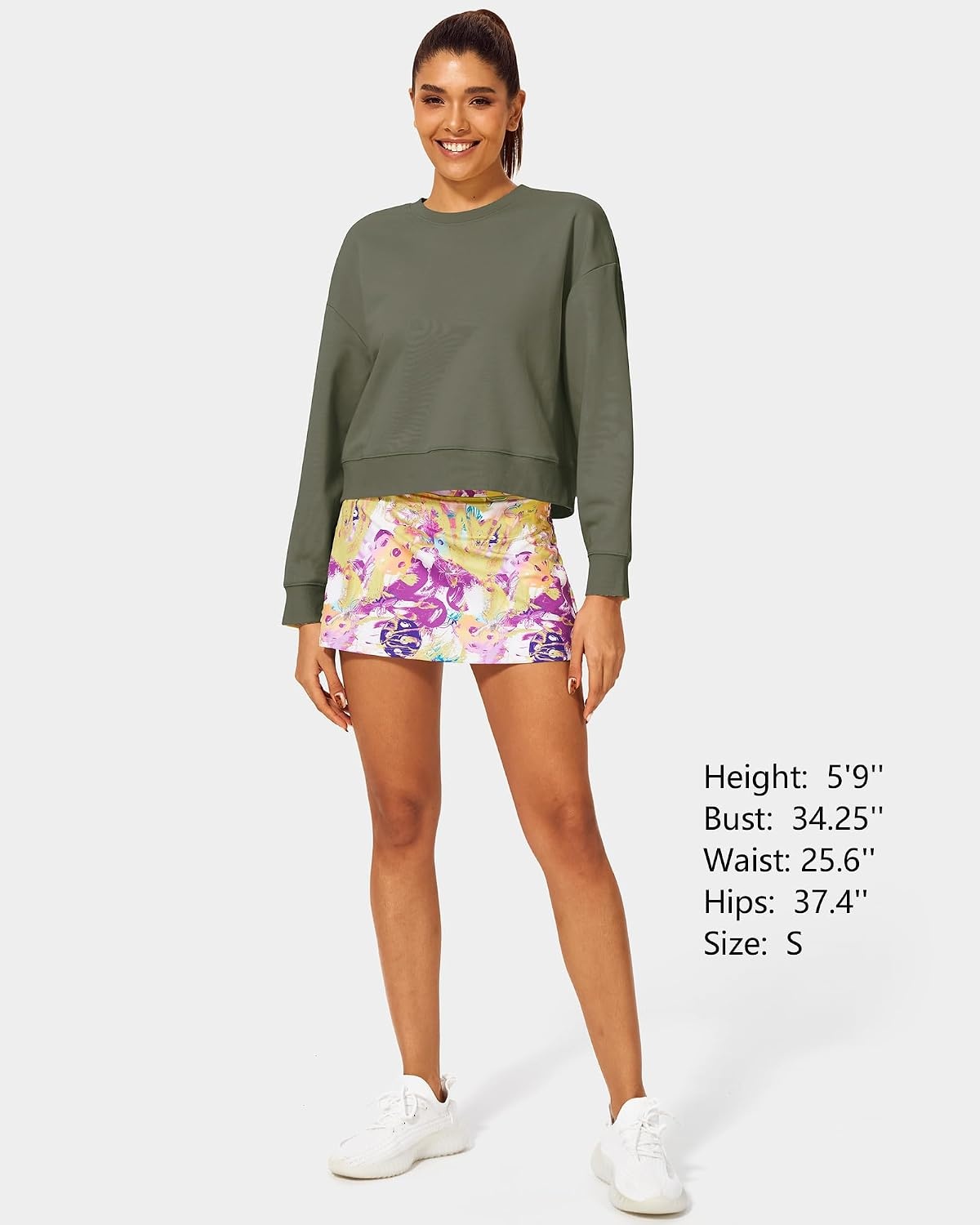 Stelle Cropped Sweatshirts for Women Cotton Long Sleeve Crop Tops Crewneck Pullover Oversized Sweater(Utility Green)