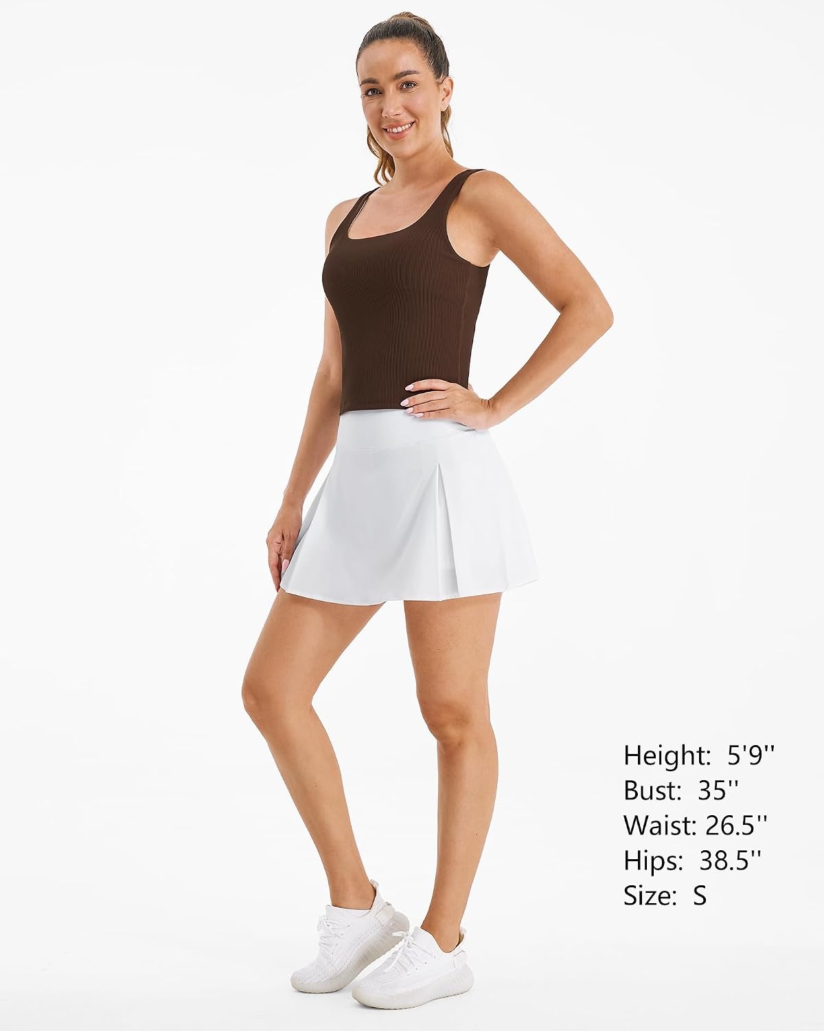 Stelle Women’s Ribbed Tank Tops Seamless Padded Workout Crop Top Sleeveless Square Neck Cami Basic Shirts(Cocoa)