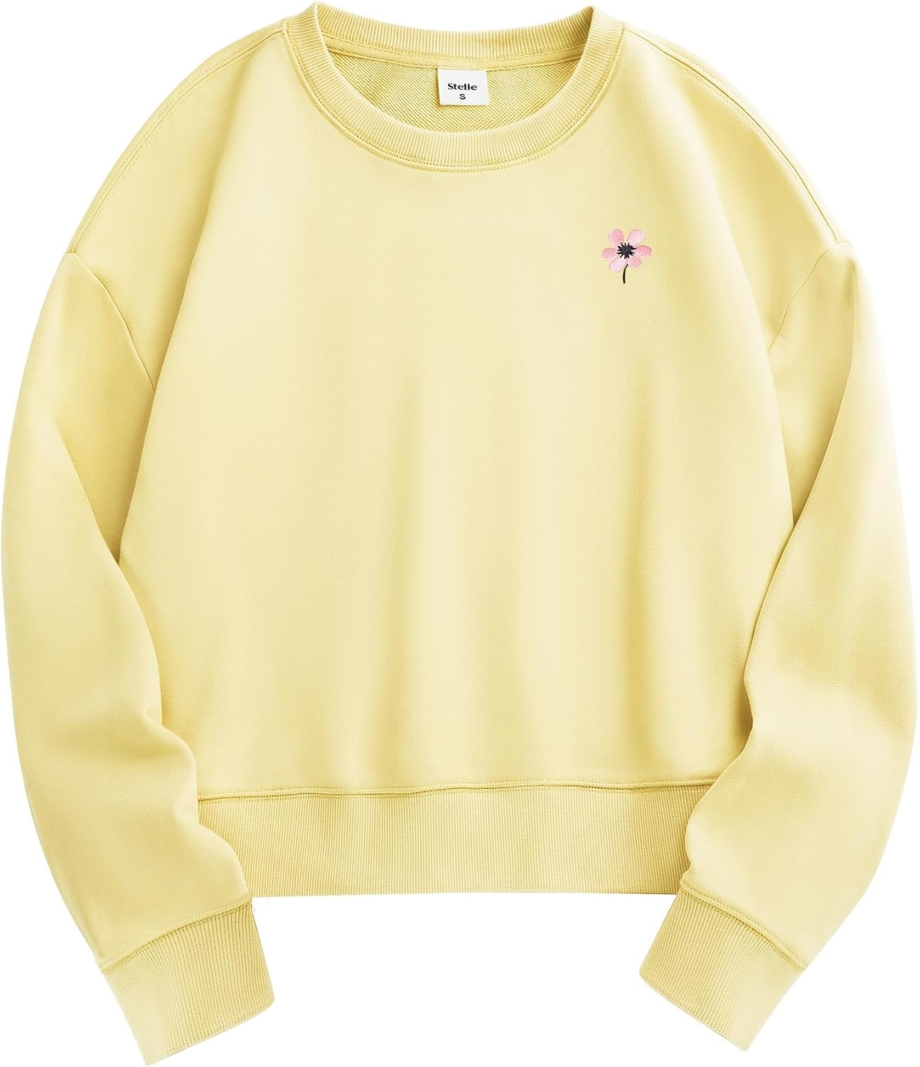 Stelle Cropped Sweatshirt for Women Crewneck Pullover Tops Oversized Long Sleeve Lightweight Casual Cotton Sweat Shirts(Pina Colada)