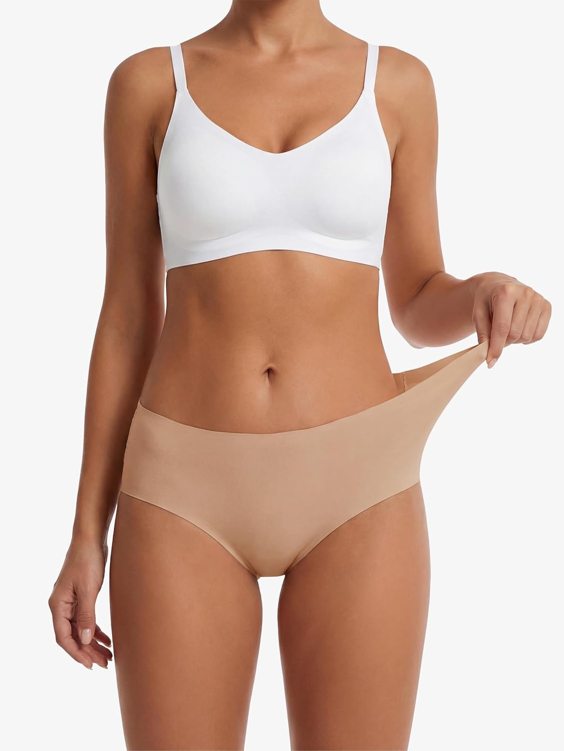 Stelle 5 Pack Womens Seamless Hipster No Show Breathable Underwear Stretch Panties(5 Almond)