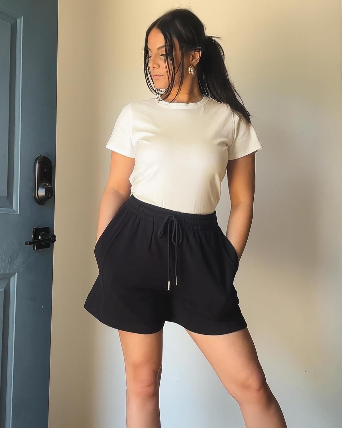 Stelle Women’s Cotton T-Shirts Crewneck Short Sleeve Basic Tees Summer Casual Solid Crop Tops(Creme)