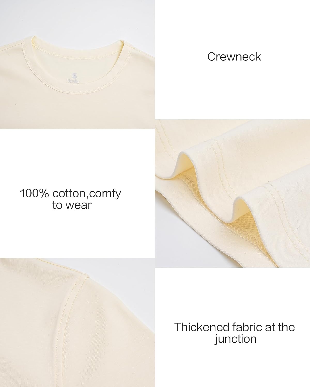 Stelle Women’s Cotton T-Shirts Crewneck Short Sleeve Basic Tees Summer Casual Solid Crop Tops(Creme)