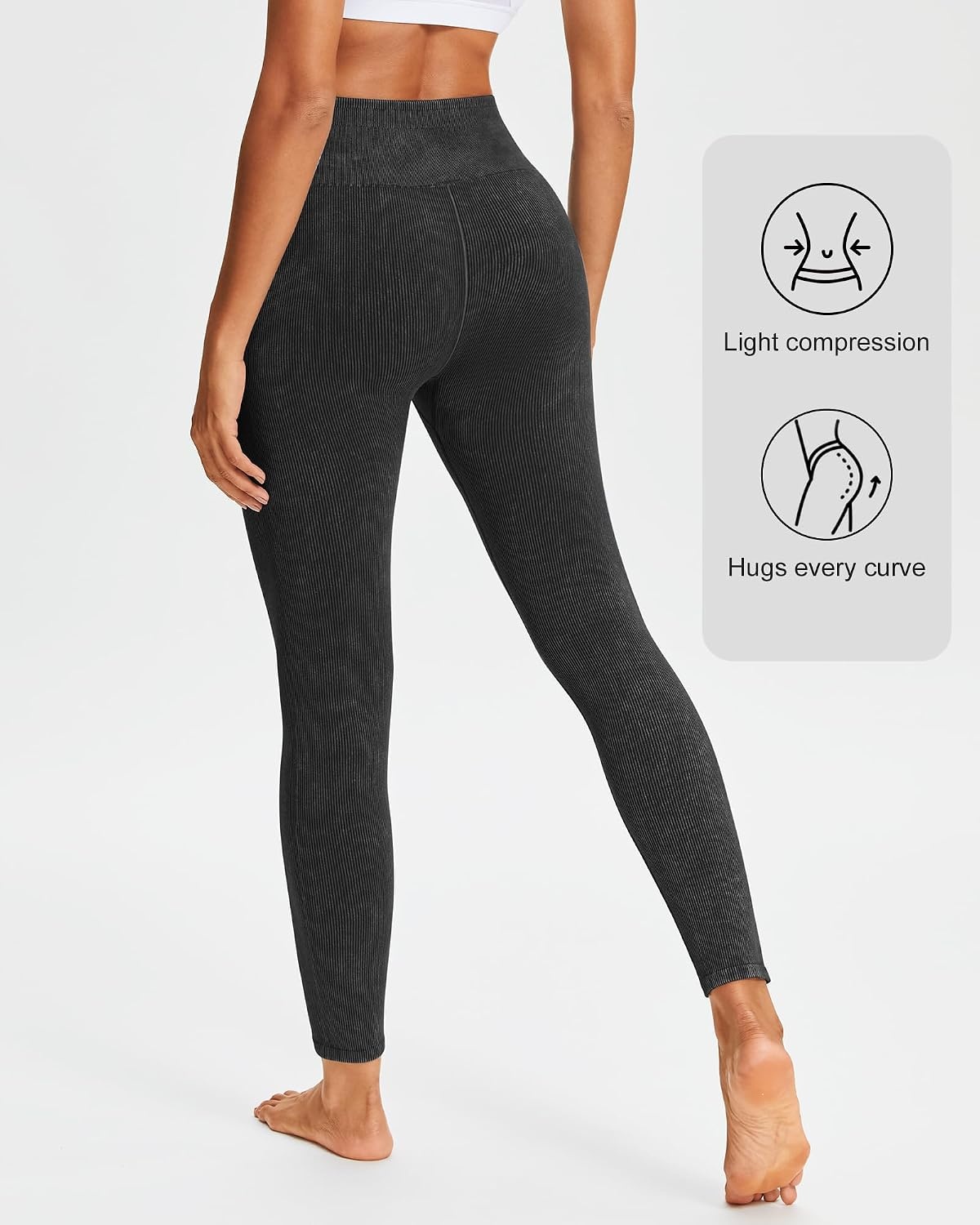 Stelle Workout Ribbed Women Seamless High Waist Yoga Leggings for Athletic(Black)