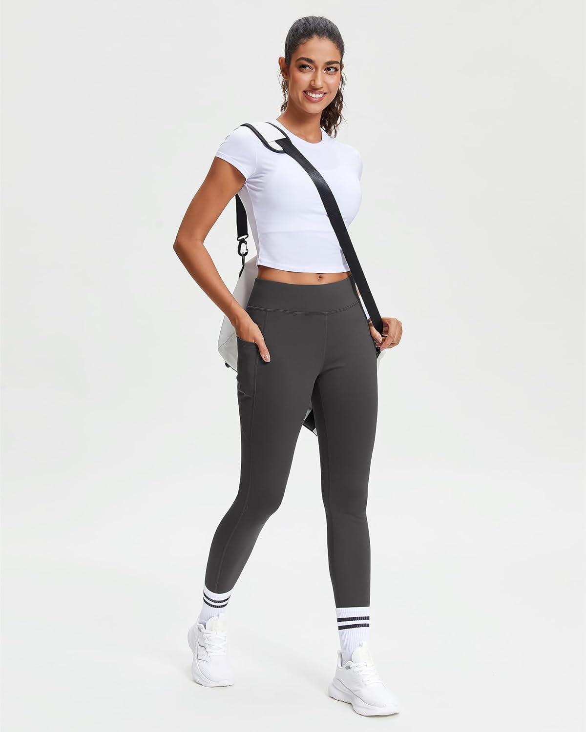 Stelle Women’s Fleece Lined Leggings 27 Thermal Winter Warm High Waisted Workout Yoga Pants with Pocket(Charcoal)
