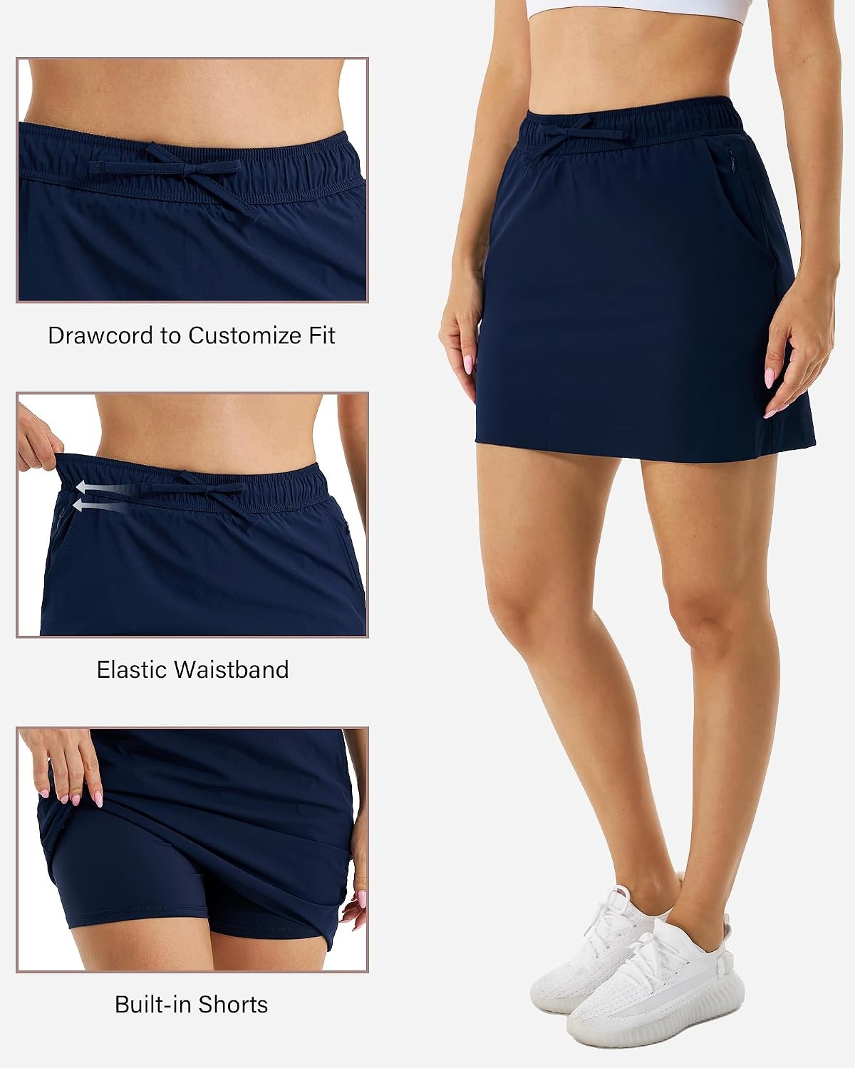 Stelle Women’s Golf Skort Skirts 16″ Hiking Skort for Tennis Outdoors Quick Drying Athletic Workout Skort with Pockets(Navy)