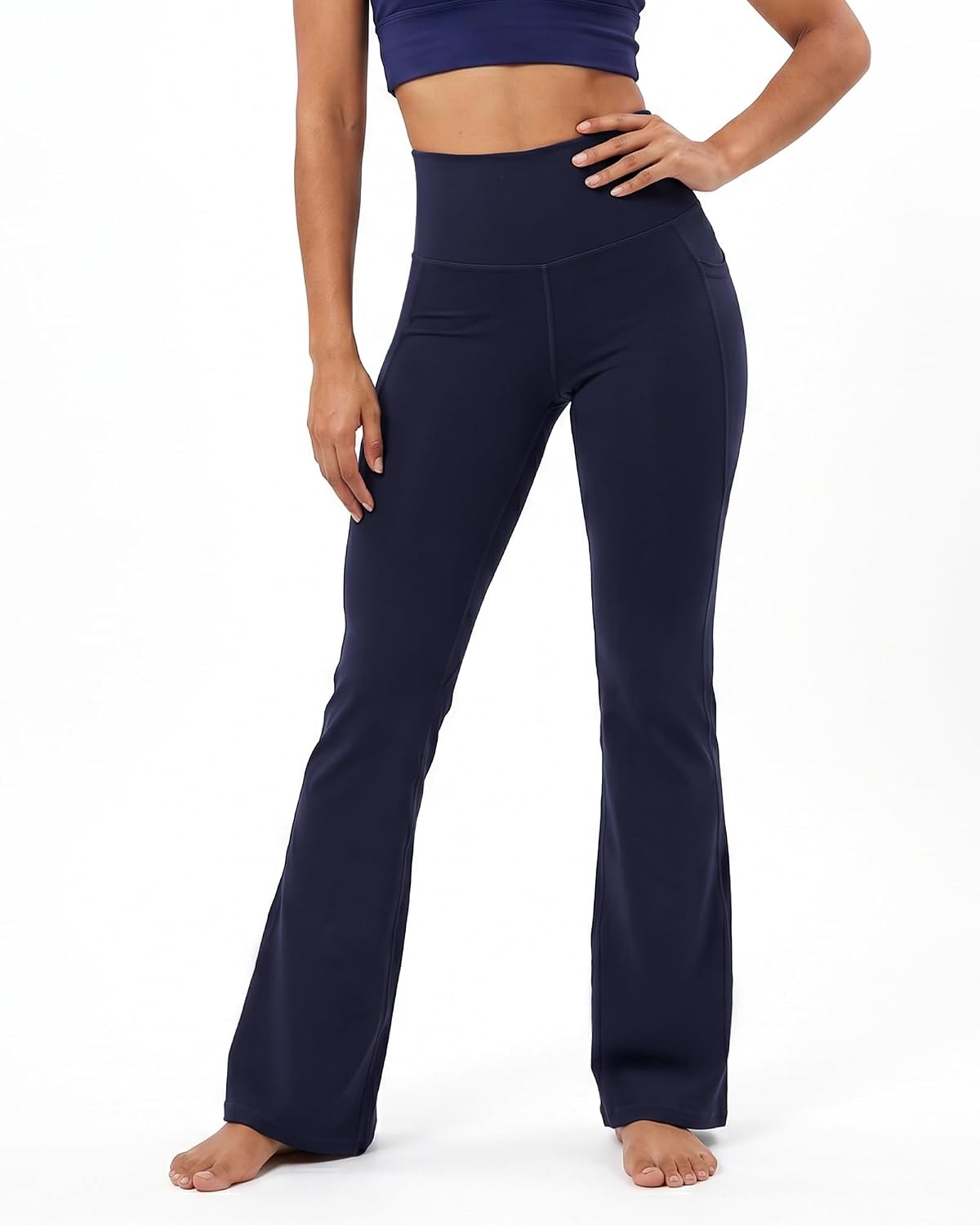 Stelle 31″ Inseam Yoga Pants with Pockets for Women High Waisted Flare Leggings Pilates Daily Yoga Pants(Indigo)