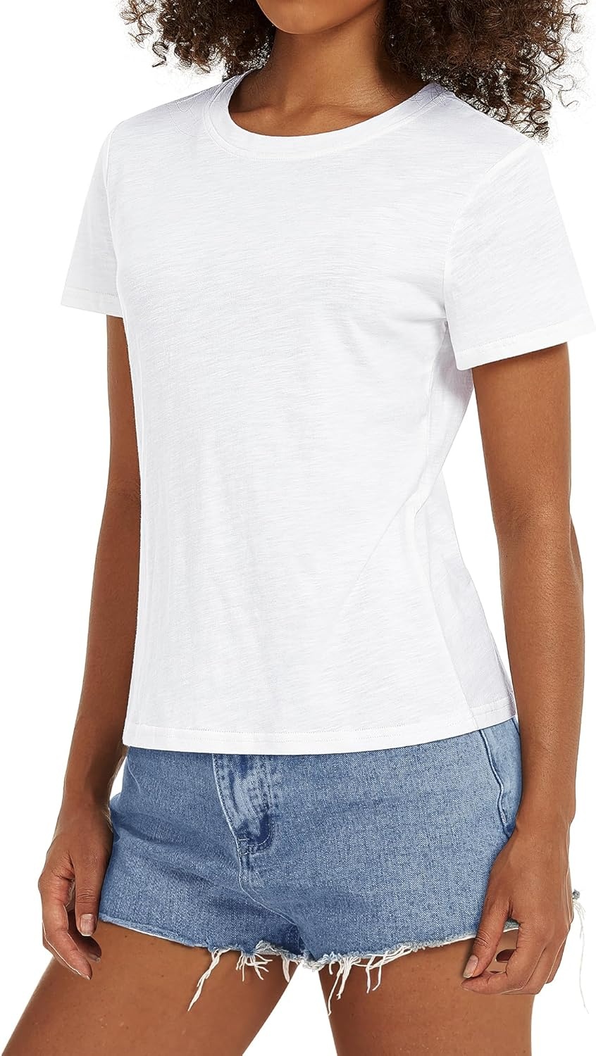Stelle Women T Shirts Crew Neck Short Sleeve Shirts Soft Summer Classic Fit Tees(White)