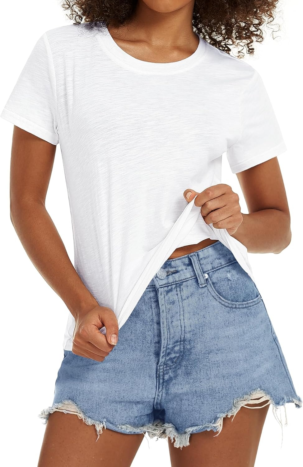 Stelle Women T Shirts Crew Neck Short Sleeve Shirts Soft Summer Classic Fit Tees(White)