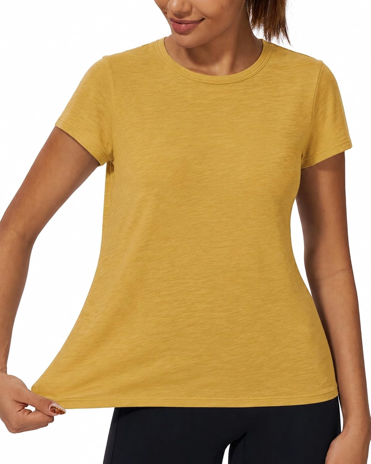 Stelle Womens Modal Soft Crewneck Short Sleeve T Shirts Basic Tees(Mustard)