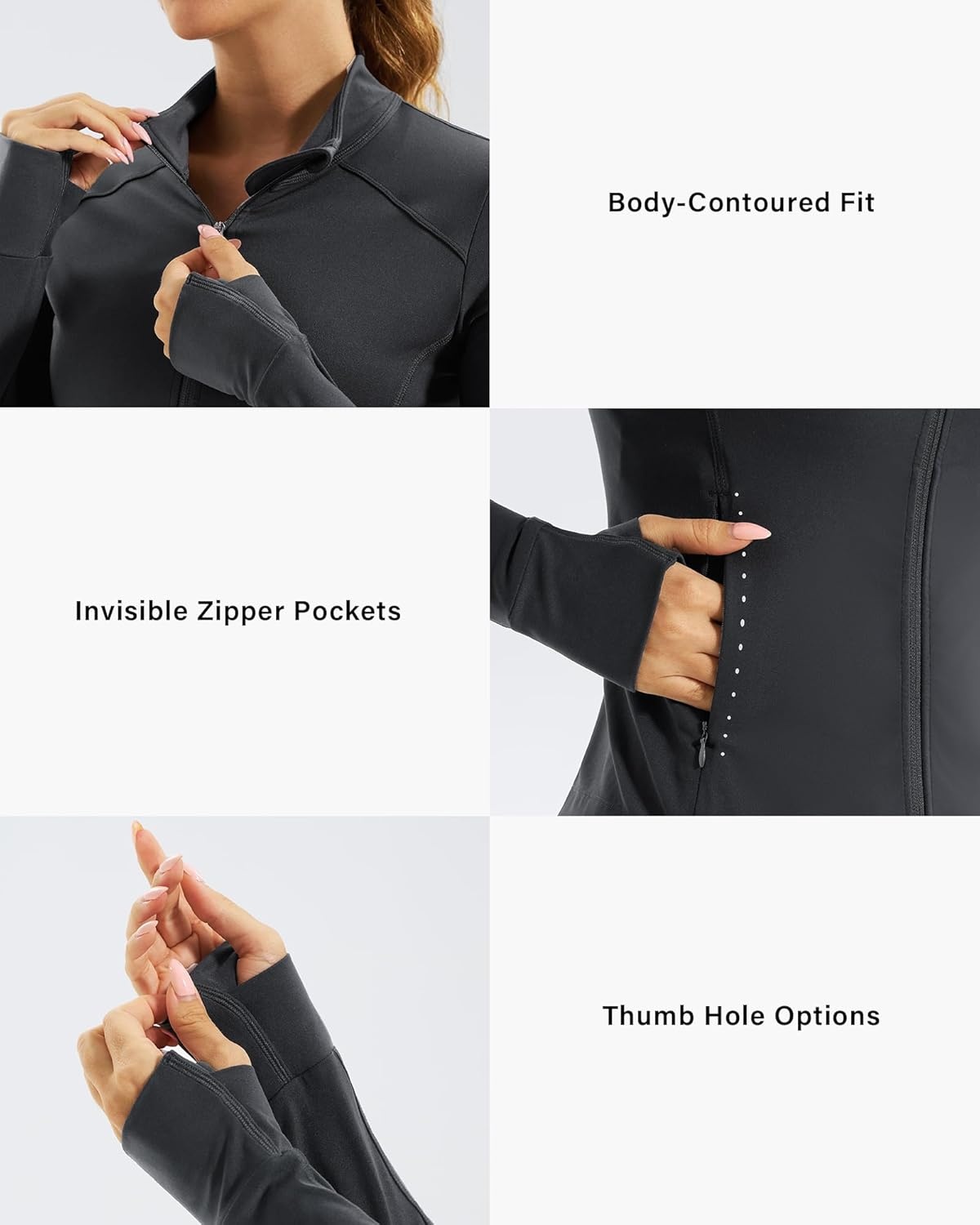 Stelle Women’s Zip Up Jackets Lightweight Athletic Running Jacket Workout Slim Fit Yoga Track Clothes with Thumb Holes(Charcoal)