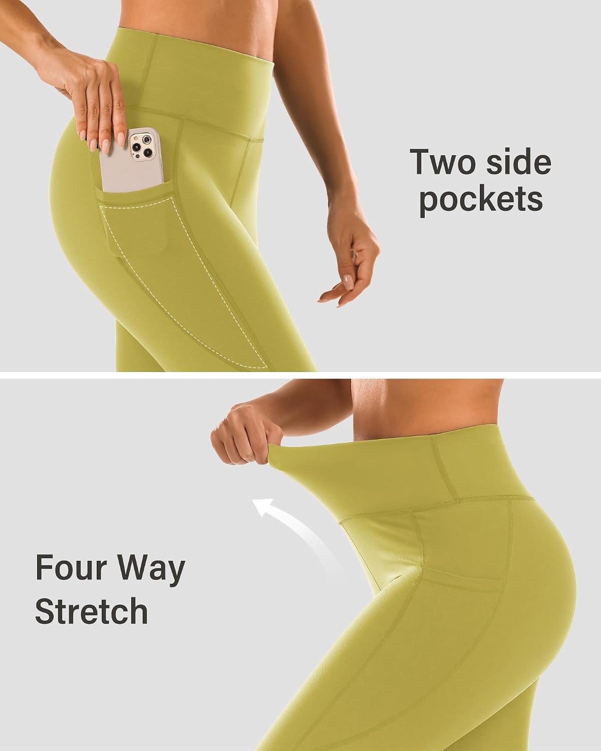 Stelle High Waisted Yoga Leggings with Pockets, Buttery Soft Workout Yoga Pants for Women Tummy Control Running Gym(Brushed Buttery Soft-golden Lime)