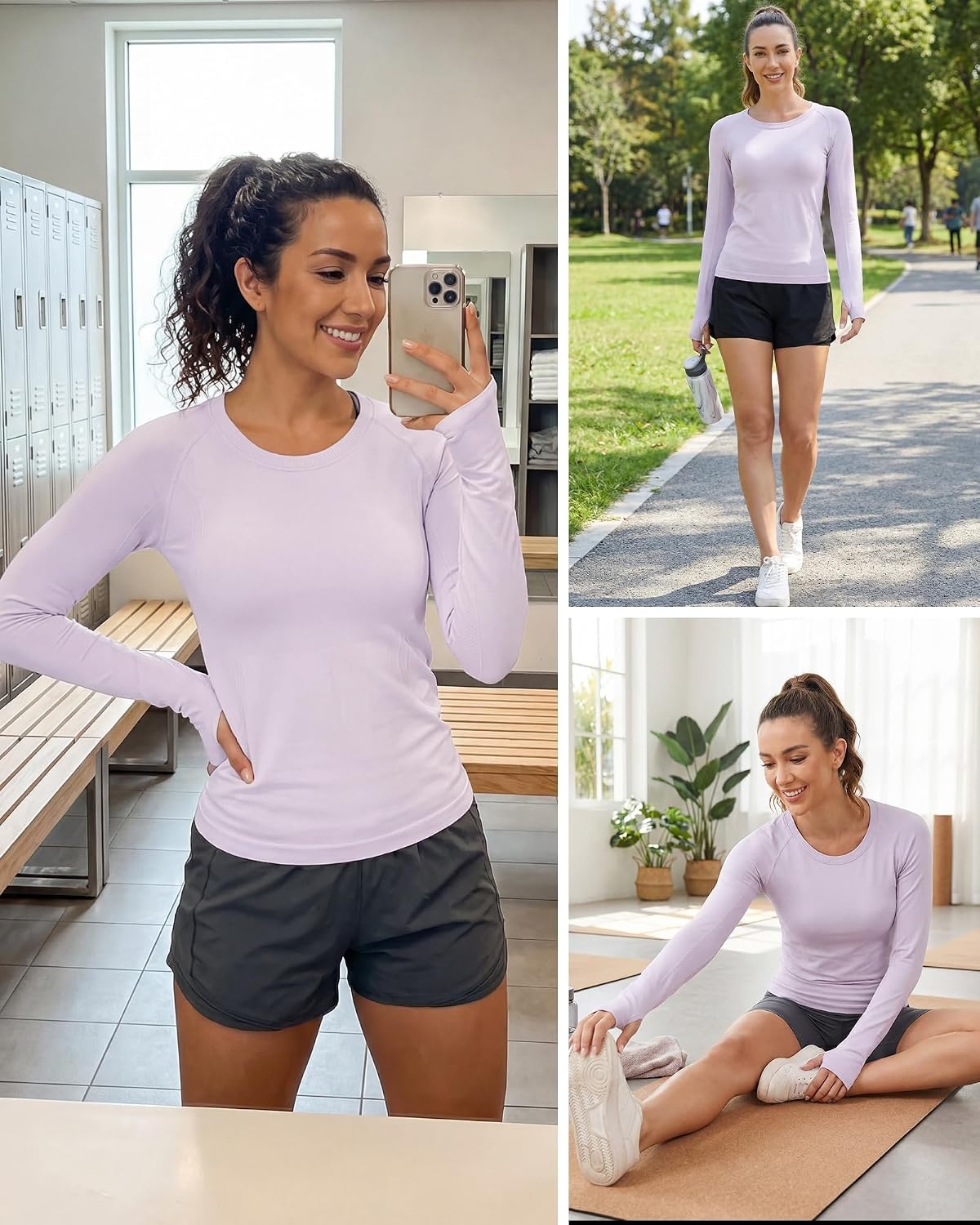 Stelle Womens Seamless Long Sleeve Workout Tops Compression Athletic Shirts(Purple)