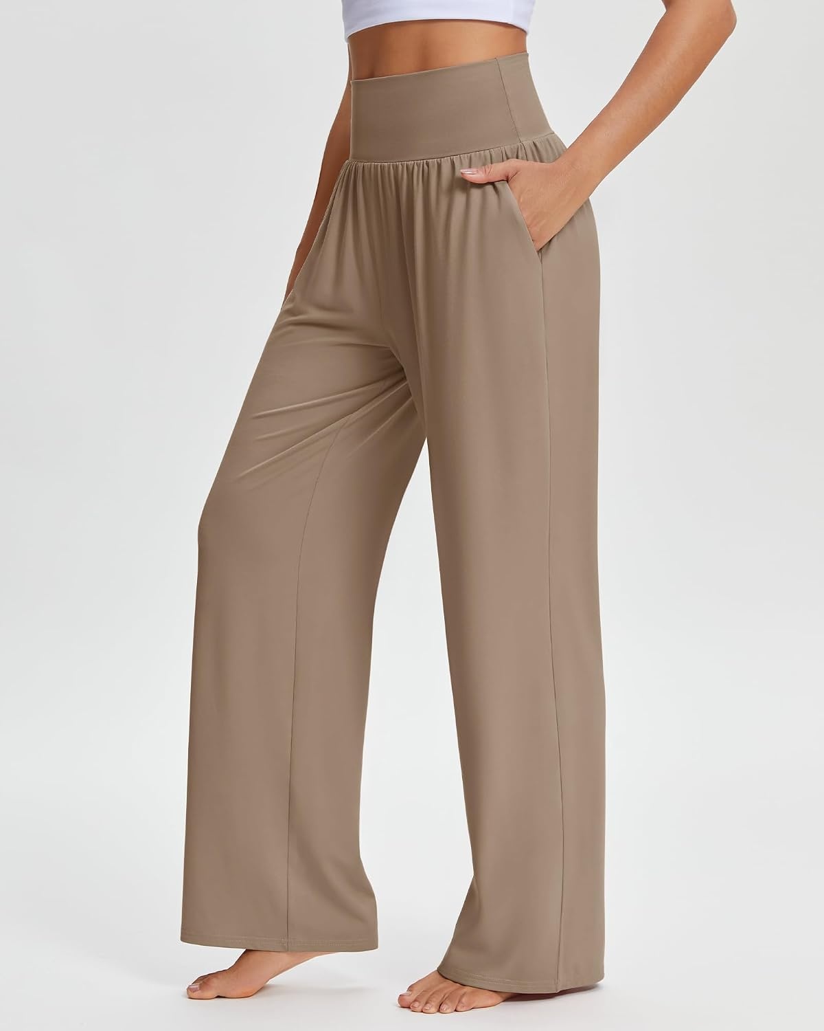 Stelle Women’s Wide Leg Lounge Pants Soft Stretch Casual Travel Wear | Elastic waistband, Relaxed fit, Breathable fabric, Yoga, Lounge, Vacation, Everyday comfort(Mocha)