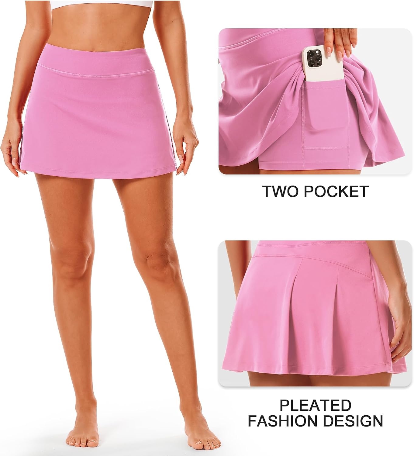 Stelle Women Tennis Skirt High Waisted Athletic Golf Skorts with Pockets | Tummy Control, Built-In Shorts, Deep Pockets, Pleated, Breathable, Lightweight, Tennis, Golf, Pickleball, Running, Workout(Cotton Candy)