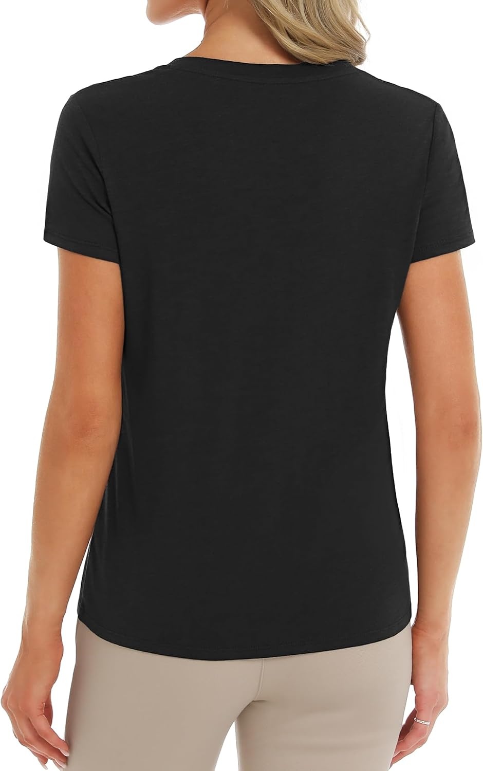 Stelle Womens Modal Soft T Shirts Short Sleeve V Neck Basic Tee Casual Loose Fit Tops Lightweight Soft Summer Outfits Clothes(Black)