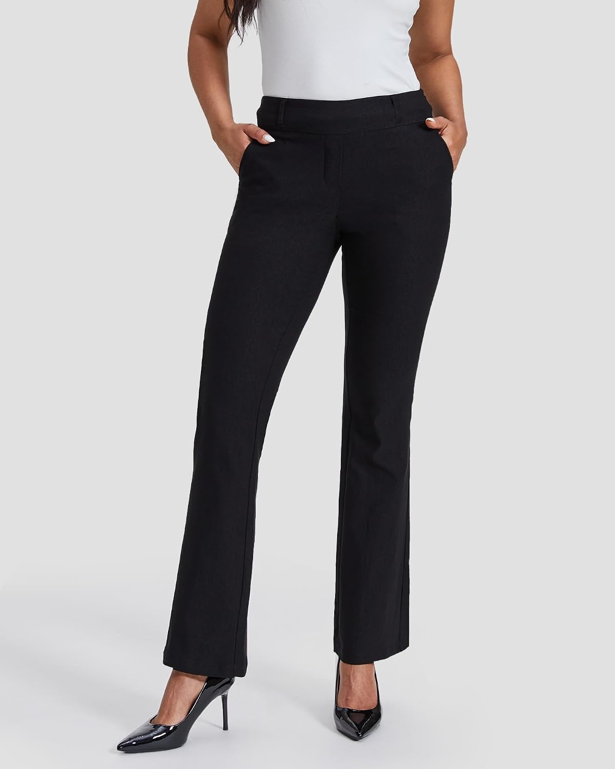 Stelle Women’s Bootcut Dress Pants Stretchy Pull On Work Business Slacks(Black)