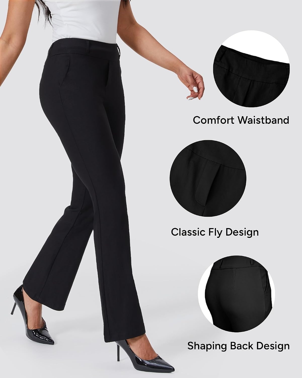 Stelle Women’s Bootcut Dress Pants Stretchy Pull On Work Business Slacks(Black)