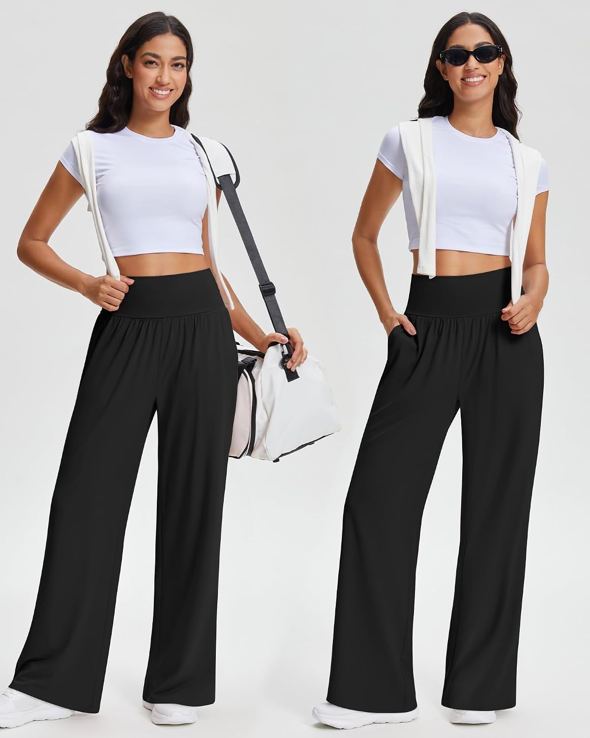 Stelle Women’s Wide Leg Lounge Pants Soft Stretch Casual Travel Wear(A-black)