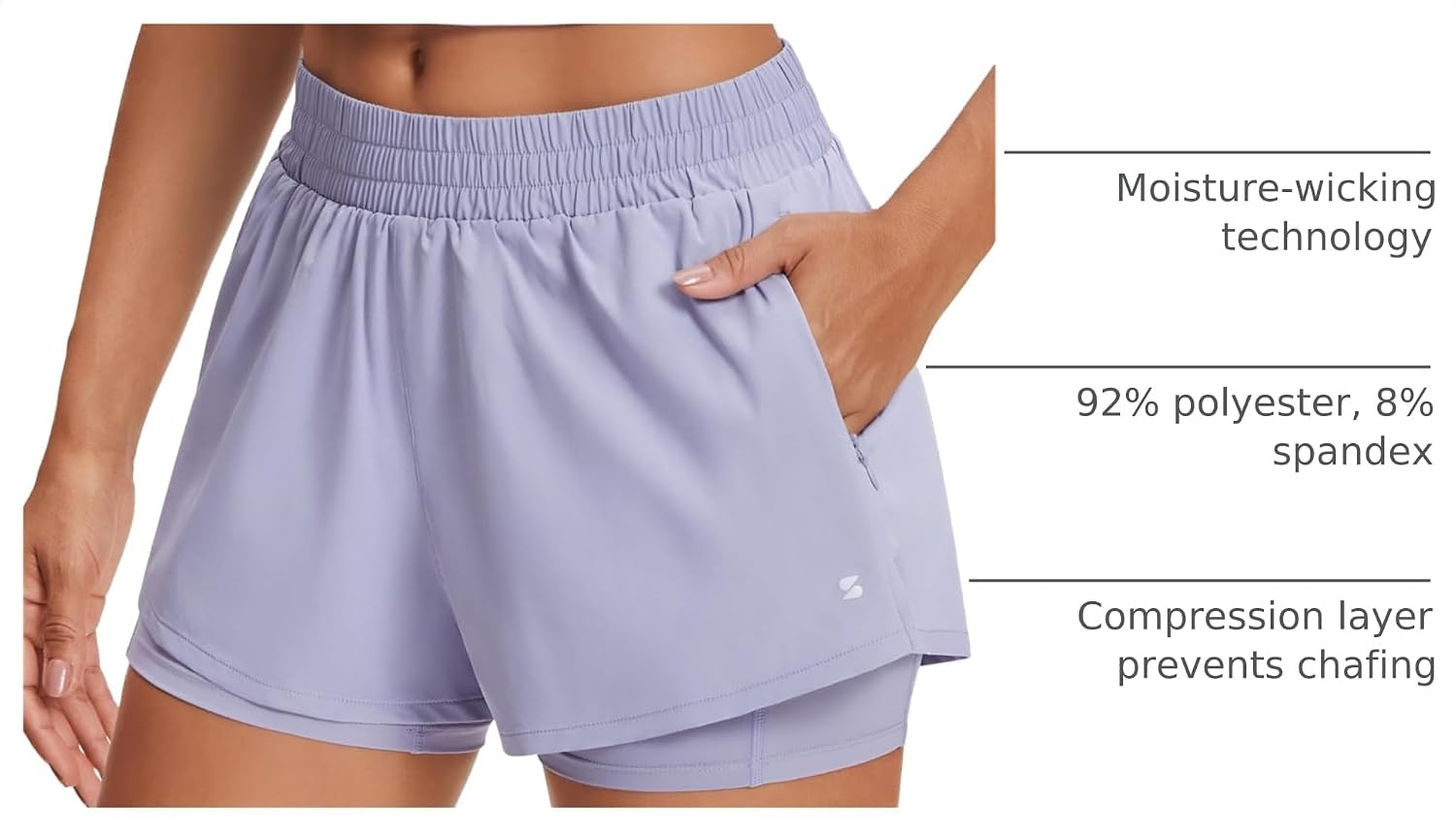 Stelle Women’s 2 in 1 Running Shorts Gym Athletic Shorts with Zip Pockets | High Waisted, 2 in 1 Athletic Shorts, Supportive Liner, Built-In Pockets, Running, Workout, Gym Training(Purple Haze)