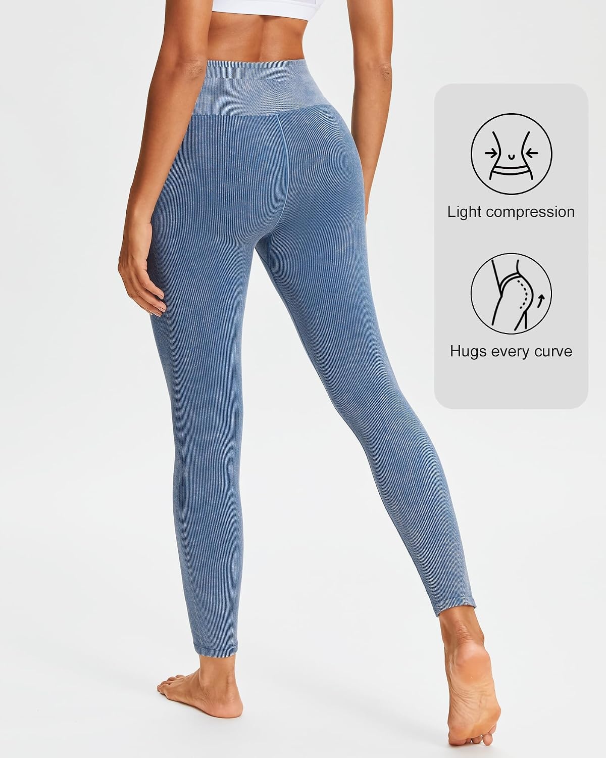 Stelle Workout Ribbed Women Seamless High Waist Yoga Leggings for Athletic(Pale Blue)