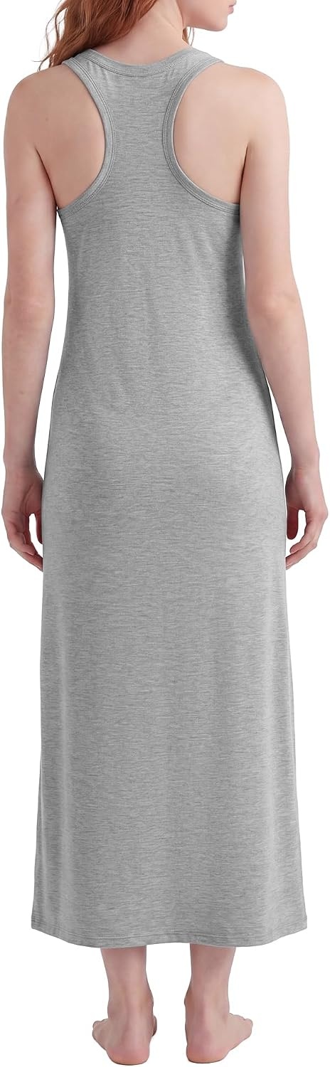 Stelle Women Nightgowns Long Sleeveless Sleepwear Racerback Pajama Dress Nightshirt(Light Hearher Grey)