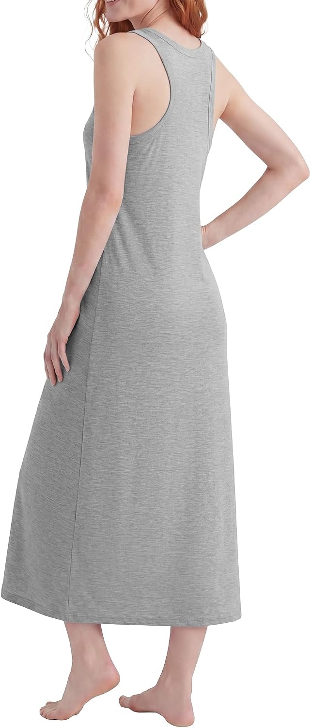 Stelle Women Nightgowns Long Sleeveless Sleepwear Racerback Pajama Dress Nightshirt(Light Hearher Grey)