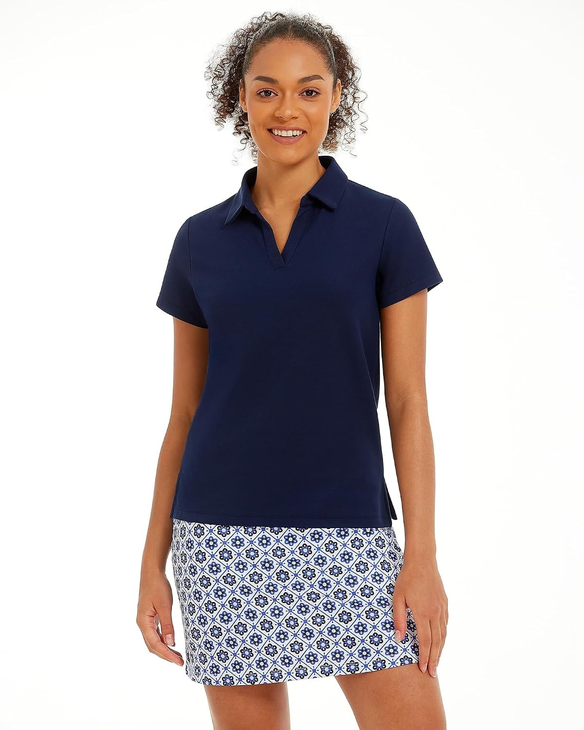 Stelle Women Golf Polo Shirts Tennis Shirt Short Sleeve V Neck Quick-Drying Collared Top(Navy)