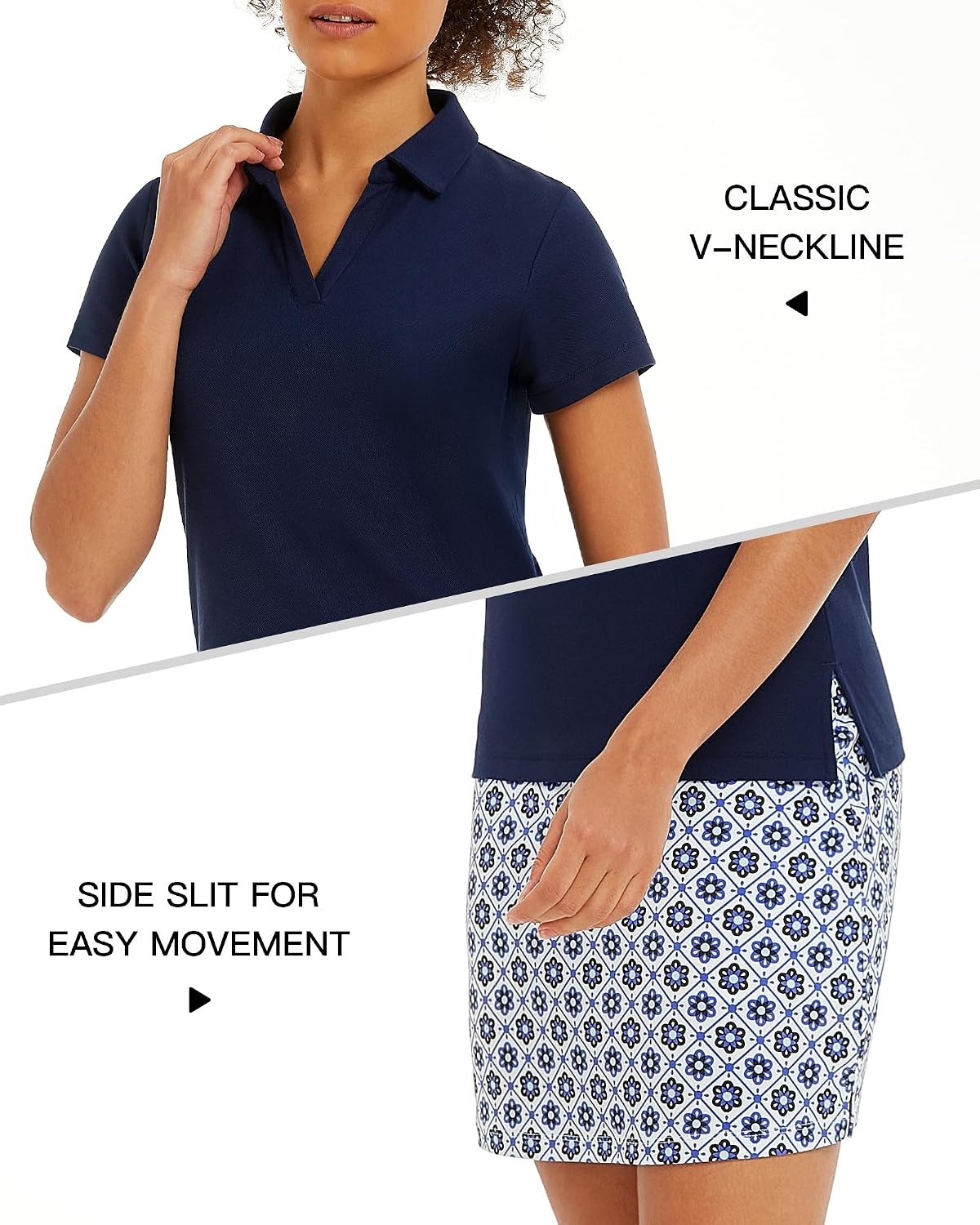 Stelle Women Golf Polo Shirts Tennis Shirt Short Sleeve V Neck Quick-Drying Collared Top(Navy)