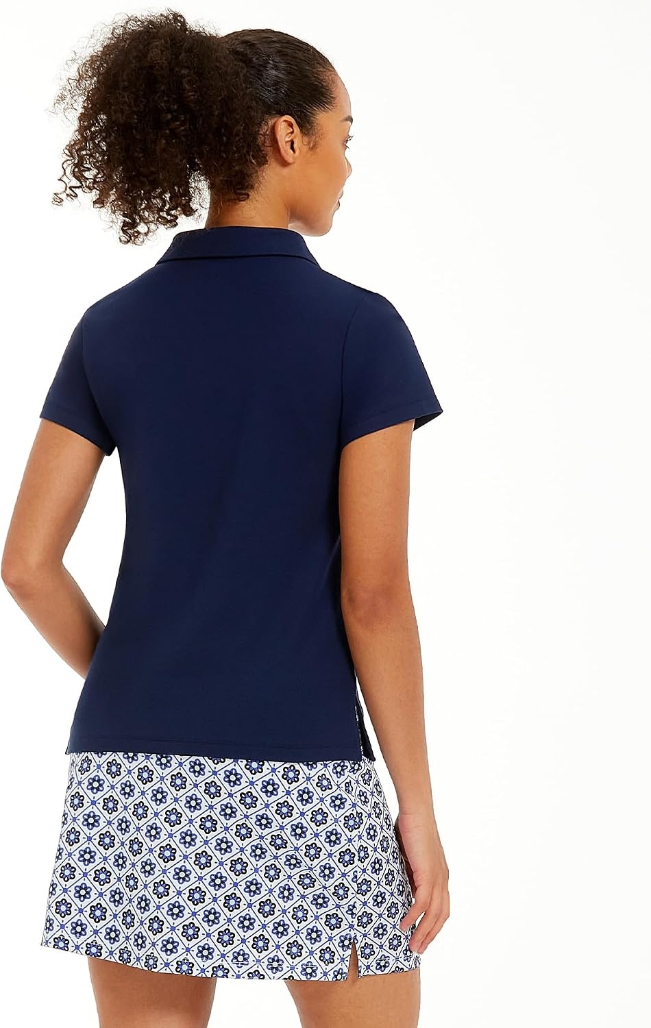 Stelle Women Golf Polo Shirts Tennis Shirt Short Sleeve V Neck Quick-Drying Collared Top(Navy)