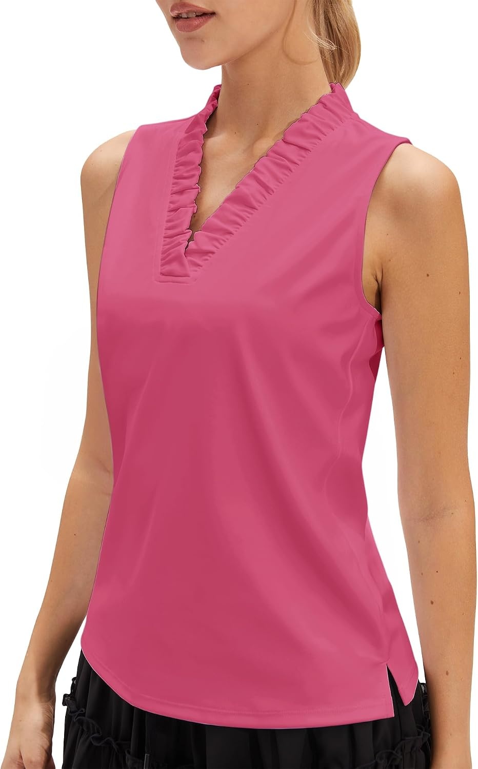 Stelle Women’s Sleeveless Ruffle Golf Polo Shirt UPF 50 Quick Dry Tank Tops | Moisture wicking, Four-way stretch, Wrinkle resistant, Golf, Tennis, Pickleball, Lightweight performance(Dreamhouse Pink)