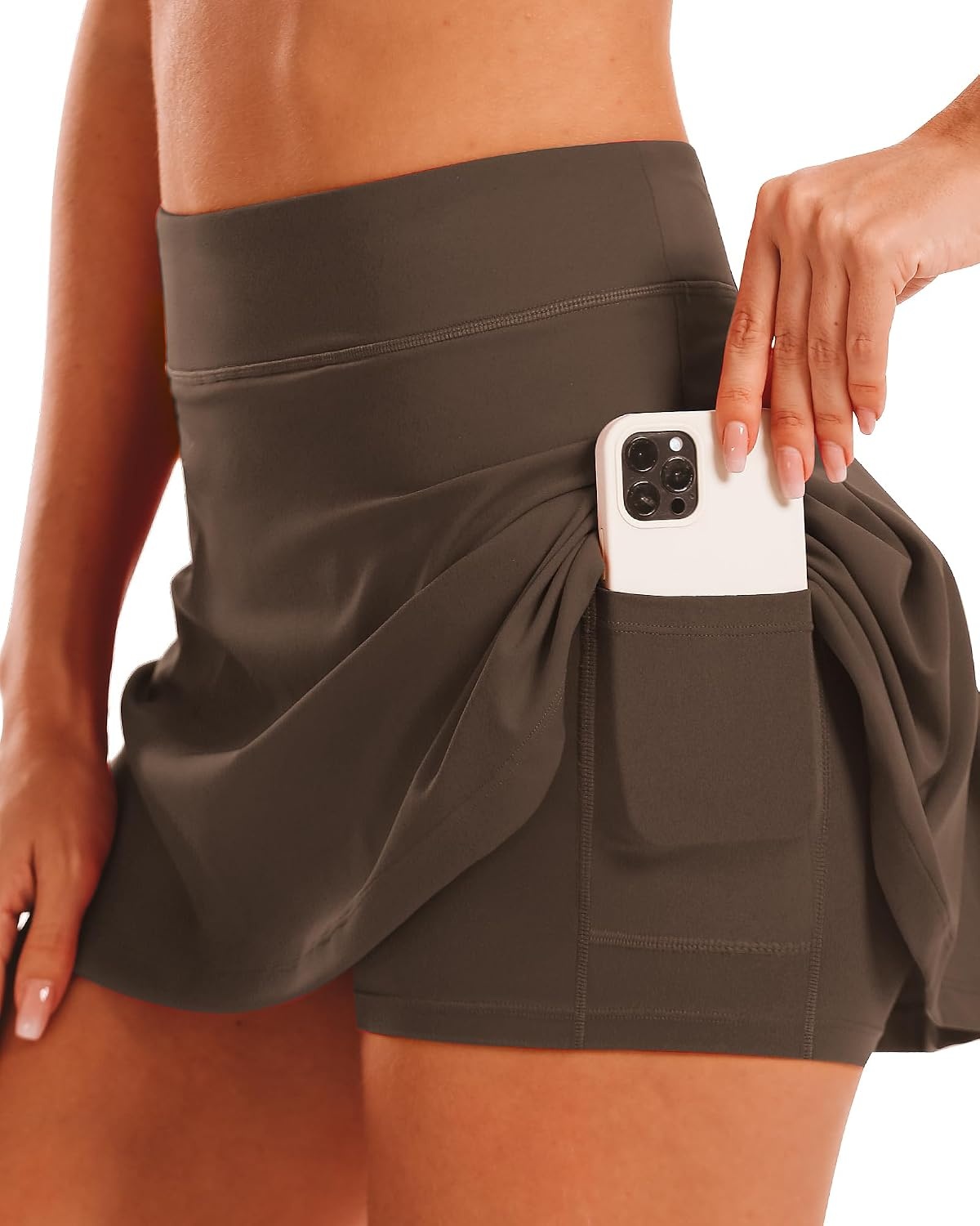 Stelle Women Tennis Skirt High Waisted Athletic Golf Skorts with Pockets(Espresso)