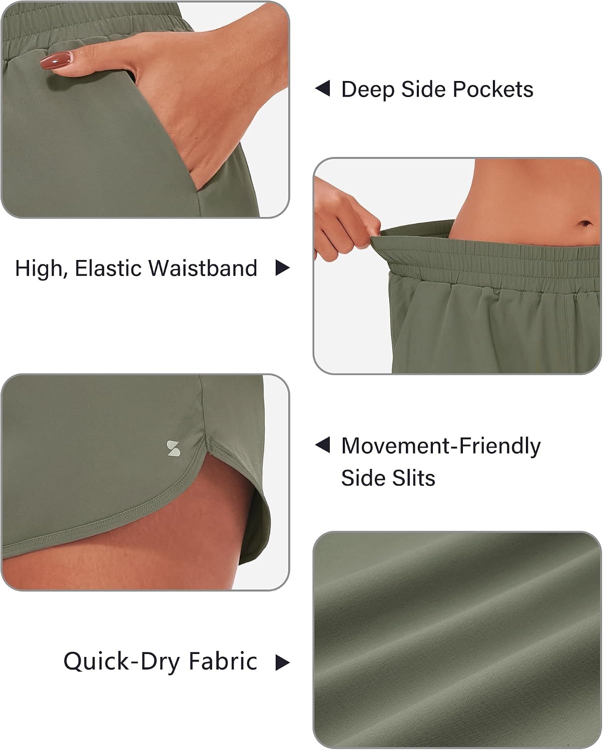 Stelle Womens 3″ Running Shorts Mesh Liner High Waisted Workout Shorts Quick Dry Dolphin Athletic Shorts with Pockets(Green)