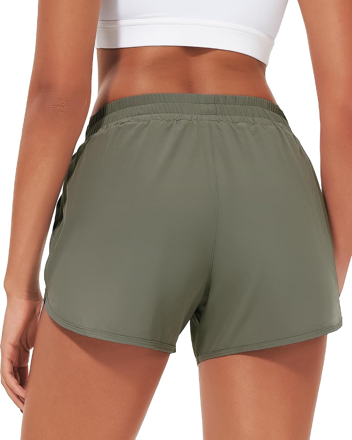 Stelle Womens 3″ Running Shorts Mesh Liner High Waisted Workout Shorts Quick Dry Dolphin Athletic Shorts with Pockets(Green)