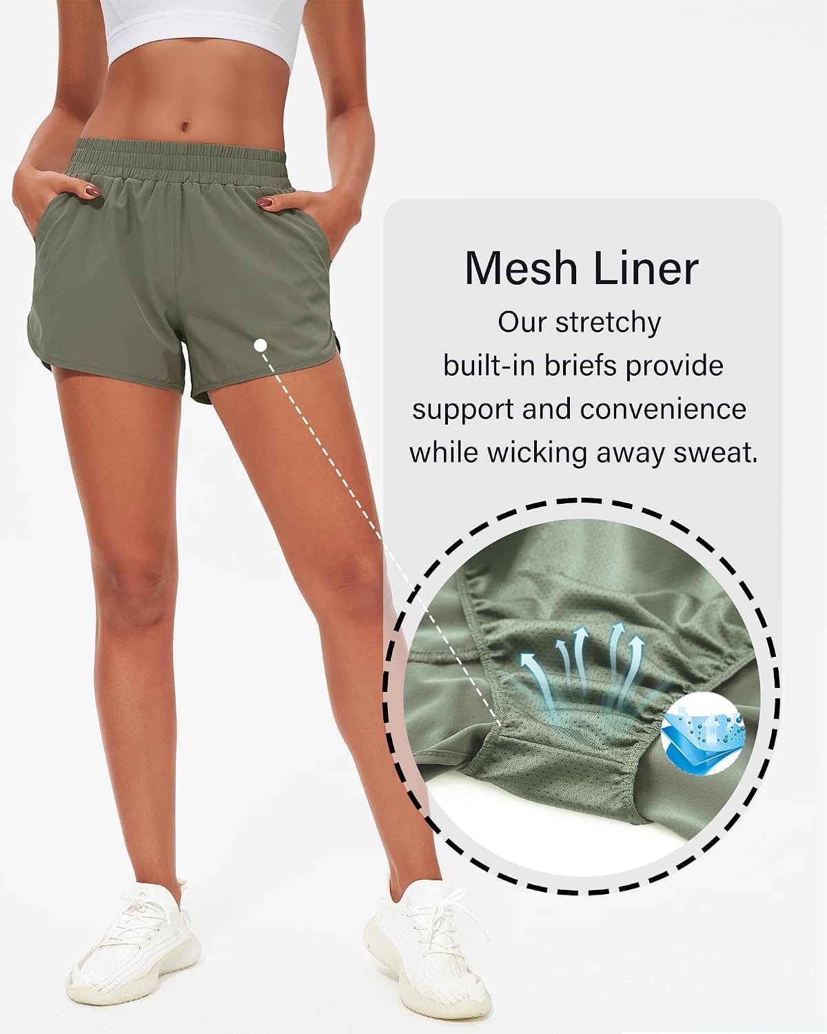 Stelle Womens 3″ Running Shorts Mesh Liner High Waisted Workout Shorts Quick Dry Dolphin Athletic Shorts with Pockets(Green)