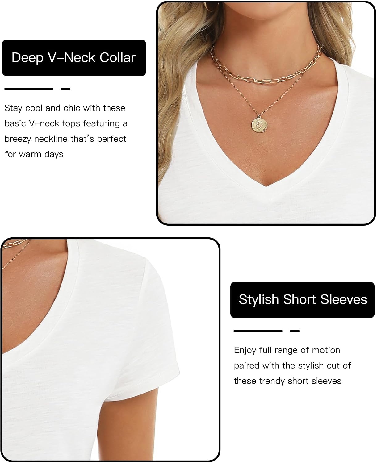 Stelle Womens Modal Soft T Shirts Short Sleeve V Neck Basic Tee | Breathable fabric, Loose Fit, Lightweight, Layering essential, Streetwear, Summer Outfits(Off-white)