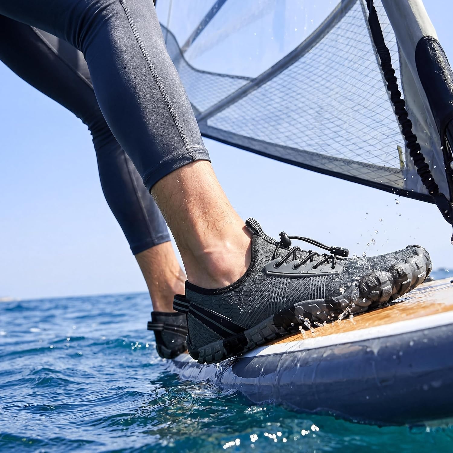 Stelle Womens Water Shoes for Men Adult Aqua Shoes for Swim River | Hiking Beach Boat Pool Quick-Dry Mesh Barefoot Non-Slip Rubber Outsole Lightweight Easy-On Pull Tabs Water Sports(Charcoal)