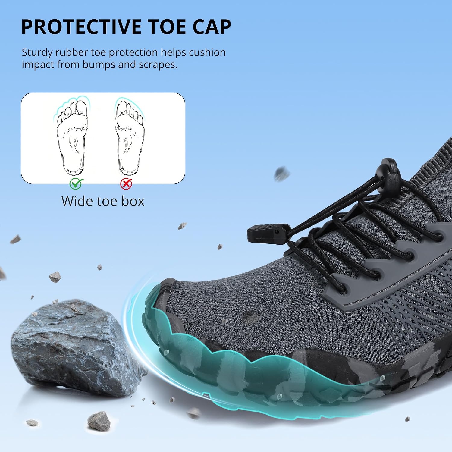 Stelle Womens Water Shoes for Men Adult Aqua Shoes for Swim River | Hiking Beach Boat Pool Quick-Dry Mesh Barefoot Non-Slip Rubber Outsole Lightweight Easy-On Pull Tabs Water Sports(Charcoal)