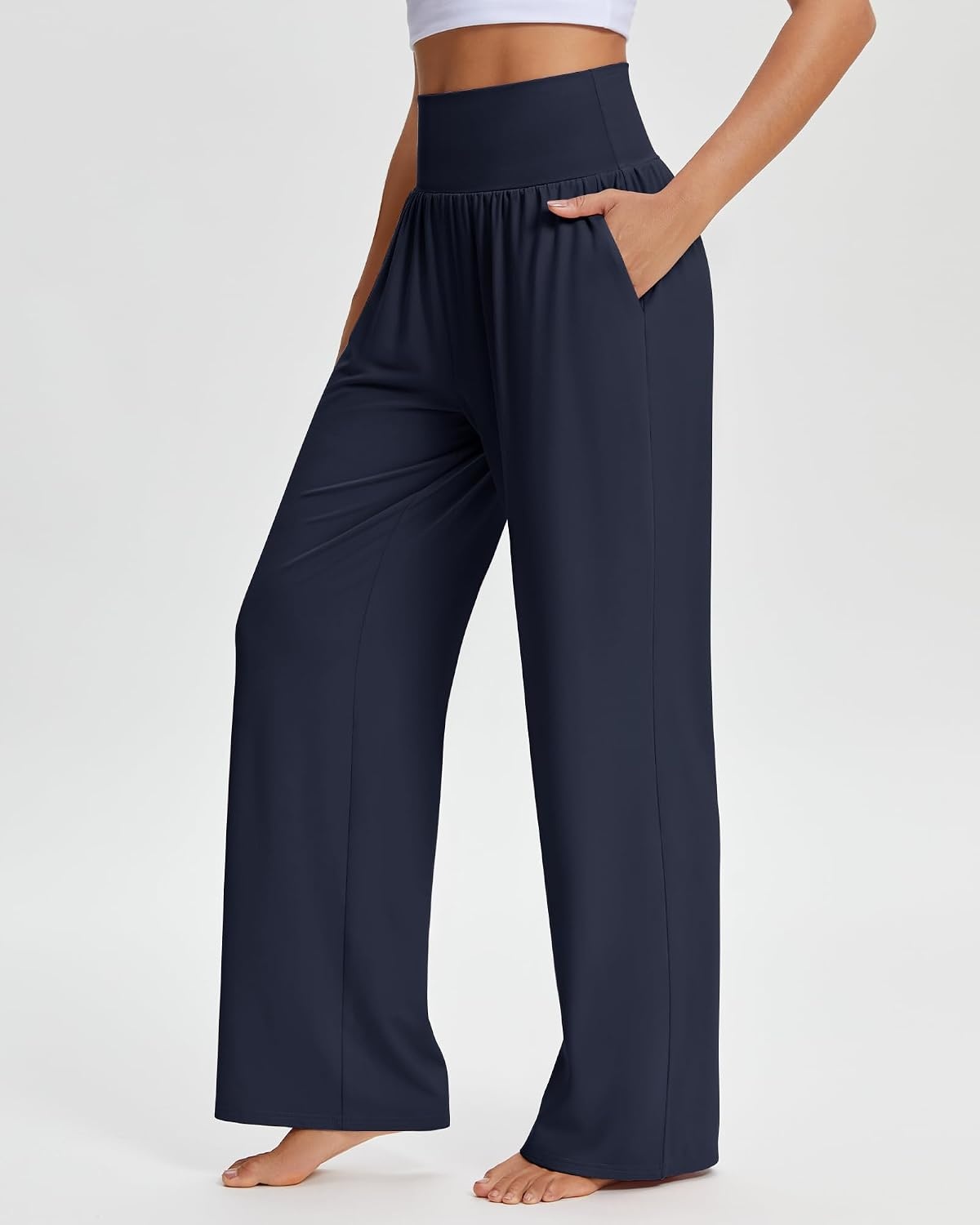 Stelle Wide Leg Yoga Pants for Women High Waisted Super Comfy Buttery Soft Lounge Pants with Pockets 26/28/30 Inseam(B-navy)