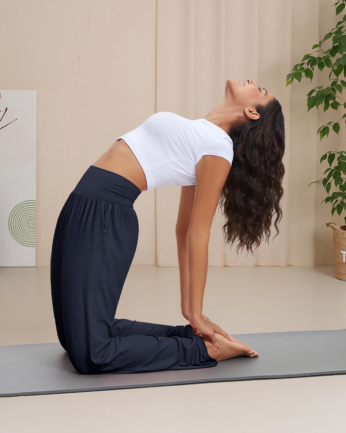 Stelle Wide Leg Yoga Pants for Women High Waisted Super Comfy Buttery Soft Lounge Pants with Pockets 26/28/30 Inseam(B-navy)