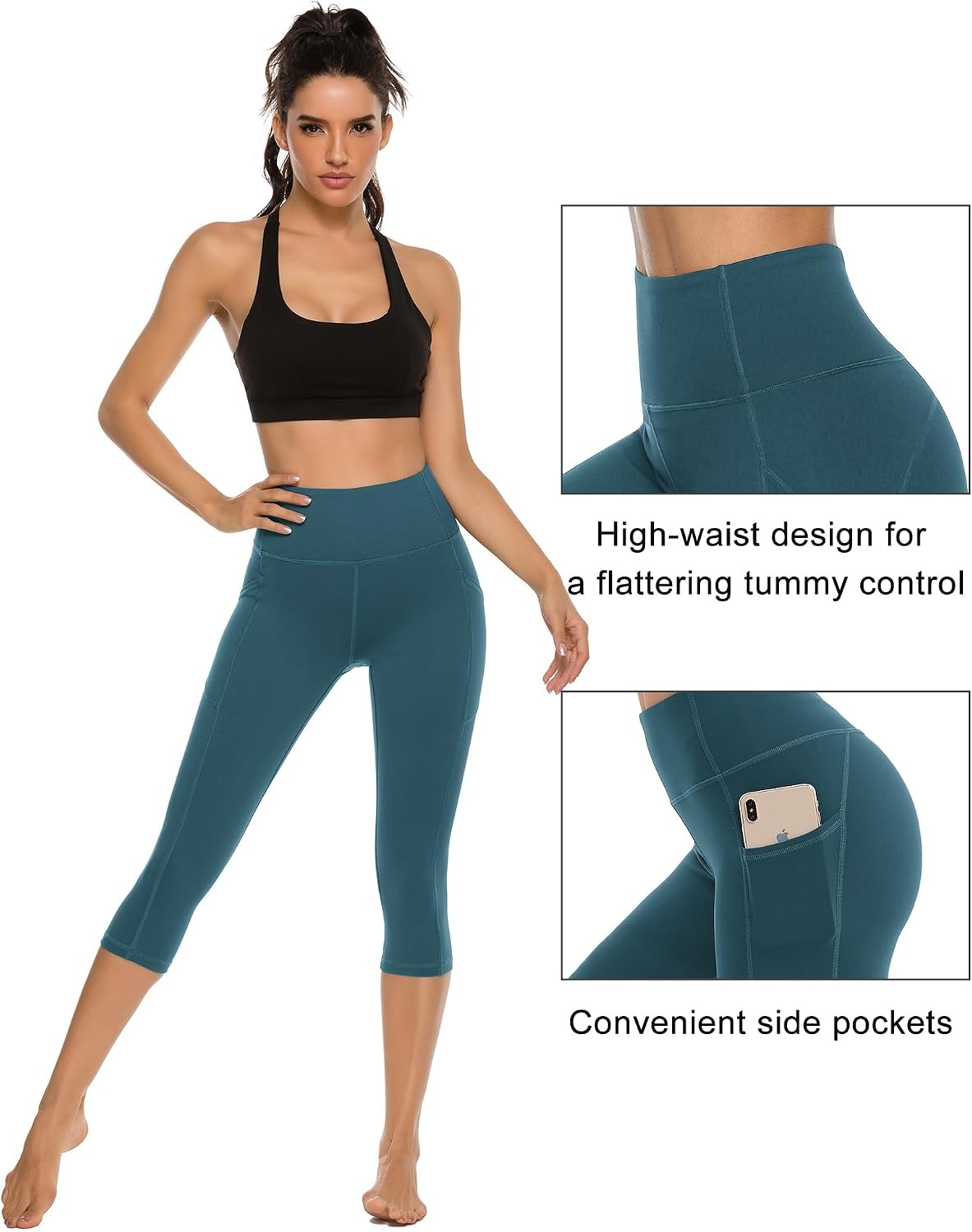 Stelle Capri Leggings for Women Yoga Pants with Pockets High Waisted Legging for Gym Workout(Oceanic)