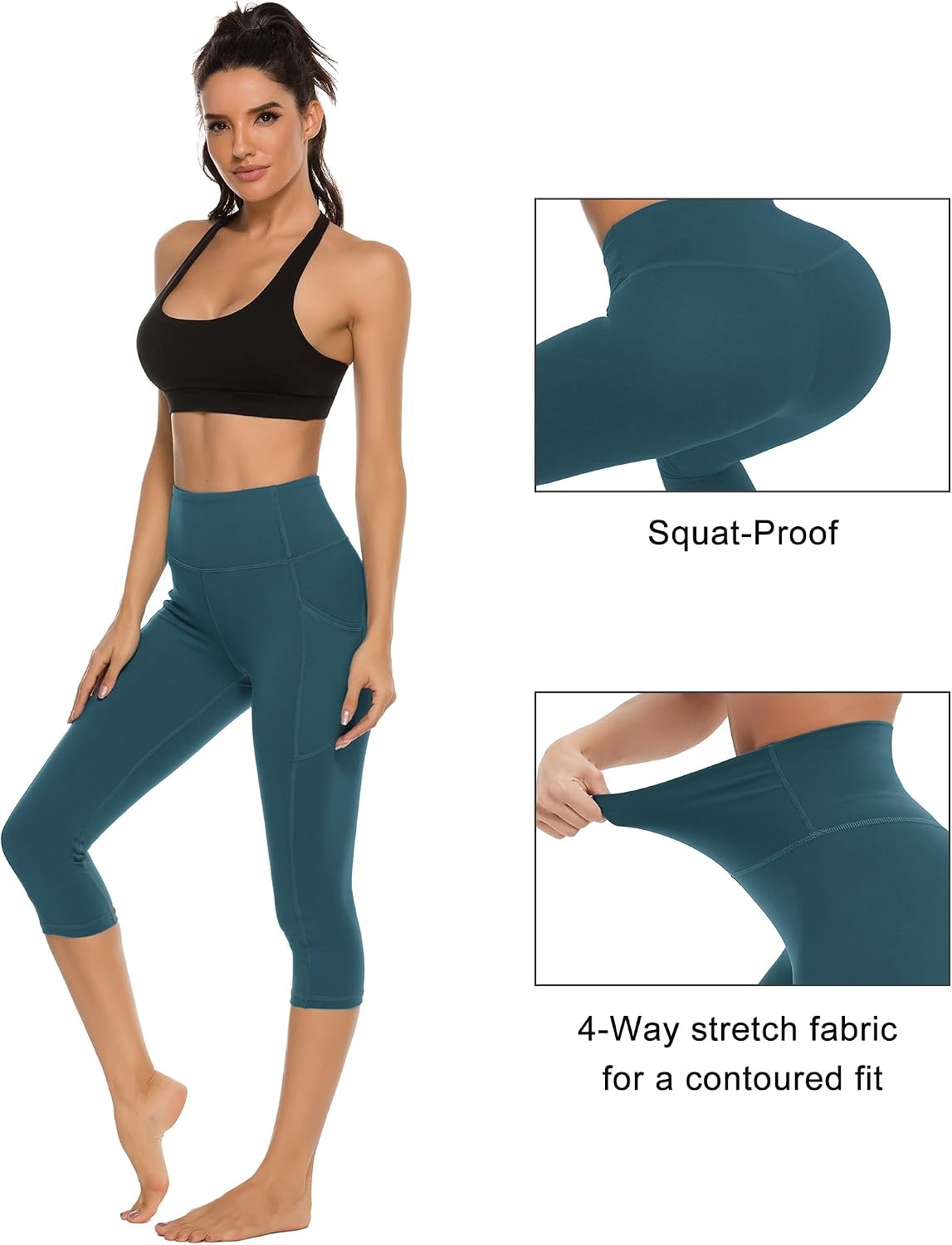 Stelle Capri Leggings for Women Yoga Pants with Pockets High Waisted Legging for Gym Workout(Oceanic)